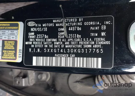 2019 Kia Optima Lx z USA, uszkodzony, nr VIN 5XXGT4L30KG317765